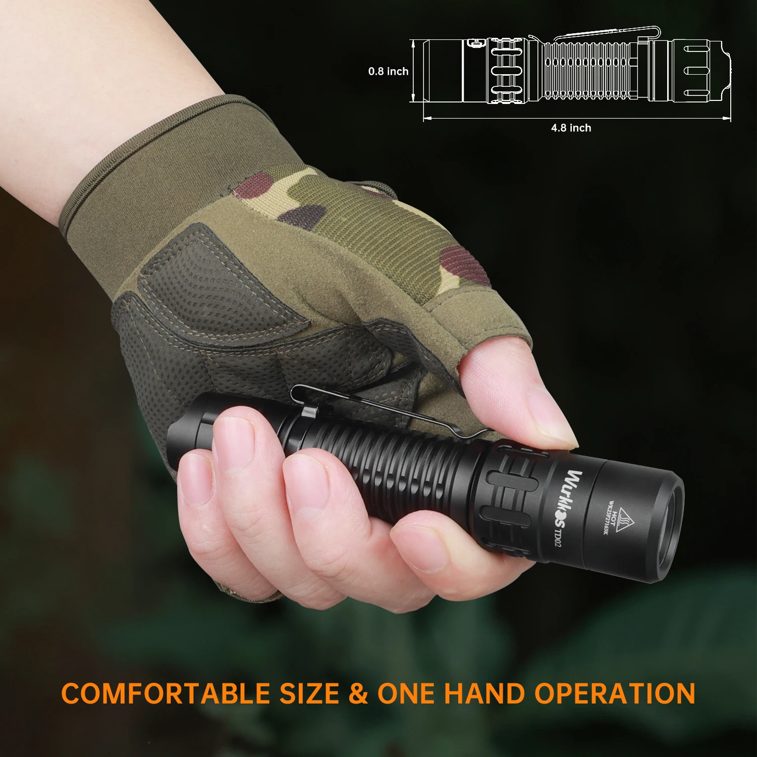 Wurkkos TD02 Tactical Flashlight 2000LM Pocket Torch 18650 Rechargeable EDC Type-C Charging Port Tail Switch IPX8 Waterproof