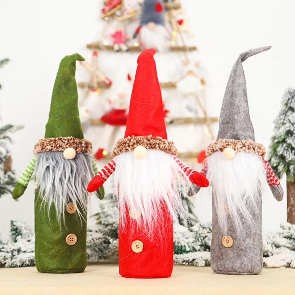 Wine Bottle Cover Cute Christmas Gnome Faceless Doll Champagne Bottle Cover Dress Up Xmas Halloween Decor Wine Bottle Bags