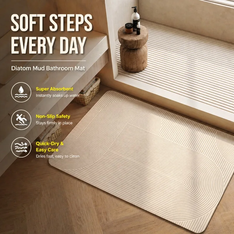 

Water Absorbing Anti Slip Floor Rug Wear Resistant Dirt Proof Wash Free Quick Dry Indoor Toilet Soft Diatomaceous Earth Bath Mat