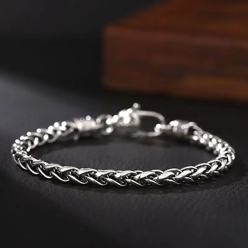 925 Sterling Fashion Silver Vintage Bracelet 18/20/22cm Twist Chain Quatrefoil Lobster Clasp Men Birthday Party Jewelry Gift