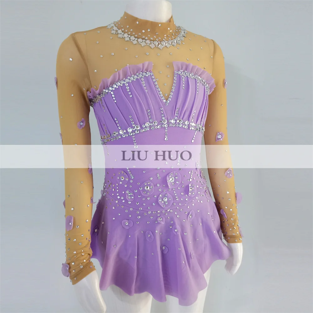 LIUHUO Ice Dance Figure Skating Dress Women Girl Teen Customize Costume Performance Competition Leotard Roller Purple Children