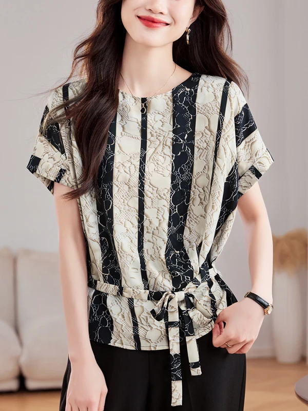 

Женская полосатая блузка с рукавами «летучая мышь» из шифона, универсальный топ больших размеров, летняя коллекция 2025 года