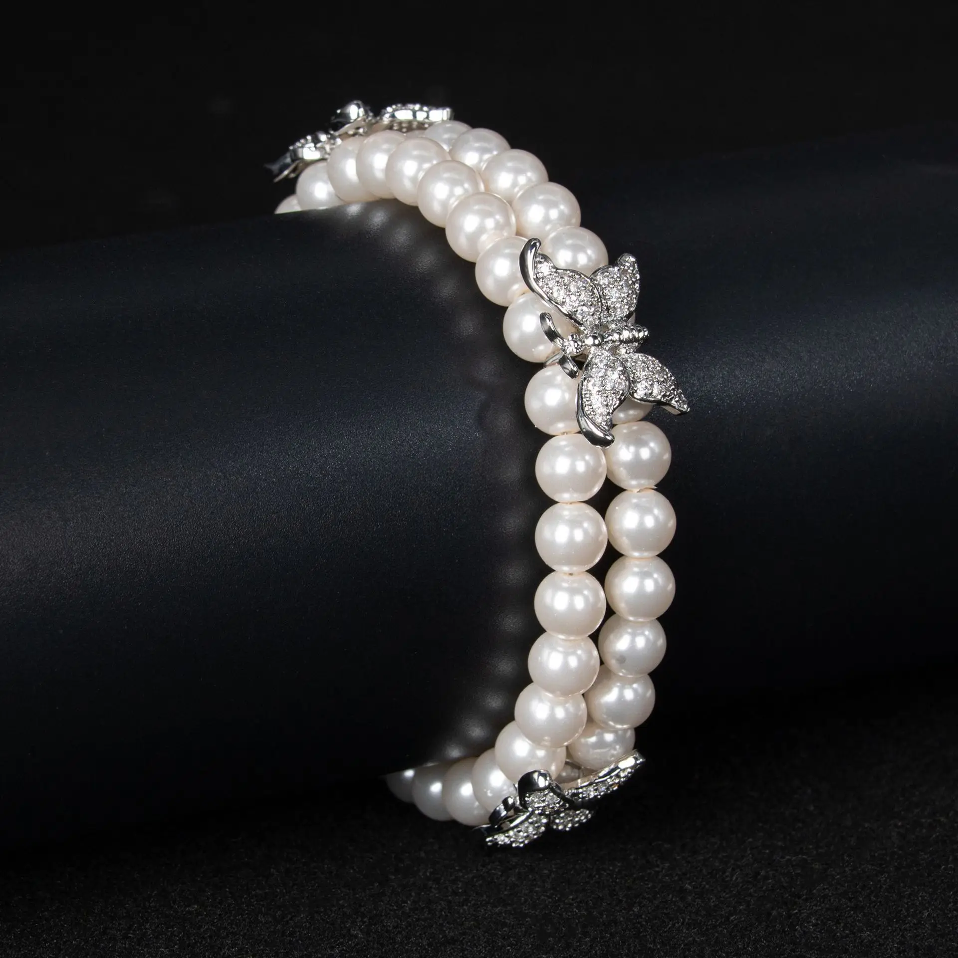 HIBRIDE Light luxury sense of jewellery temperament butterfly-shaped pearl bracelet women's set daily gift wedding party B11