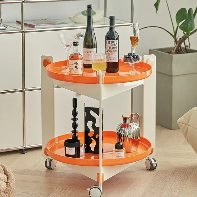Round coffee table, creative sofa side table in living room, movable trolley ins rack