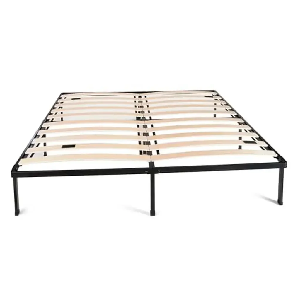 

Queen Size Foldable Metal Platform Bed Frame with Wooden Slats Underbed Storage 14" High Modern Design Easy Installation 2500lbs