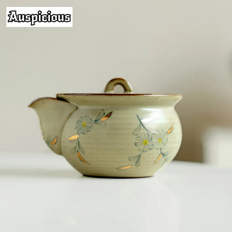 150ml Outline in Gold Teapot Hand-painted Small Daisy Pot Household Tea Maker Kettle with Strainer Tea Services Porcelain Teaset