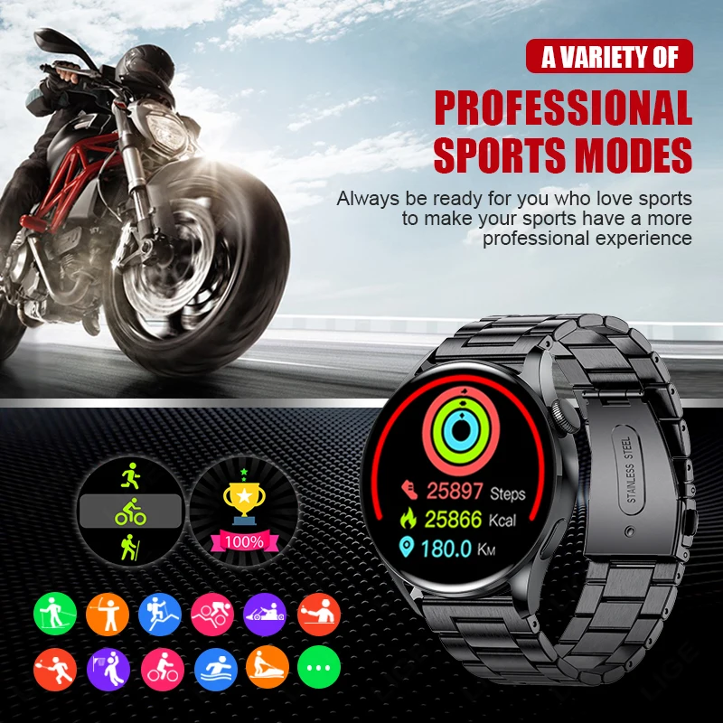 LIGE NFC Access Control Smart Watch Men Bluetooth Call Sport Fitness Men\'s Wristwatch Heart Rate  Monitor Waterproof Smartwatch