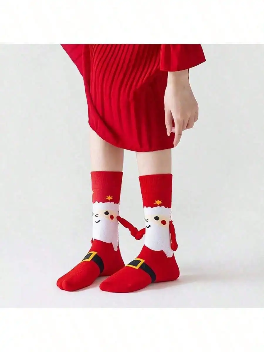 Cartoon-Weihnachtssocken, grenzüberschreitende Hand-in-Hand-Socken, Paar Männer und Frauen, mittlere Röhre, magnetische lange Socken