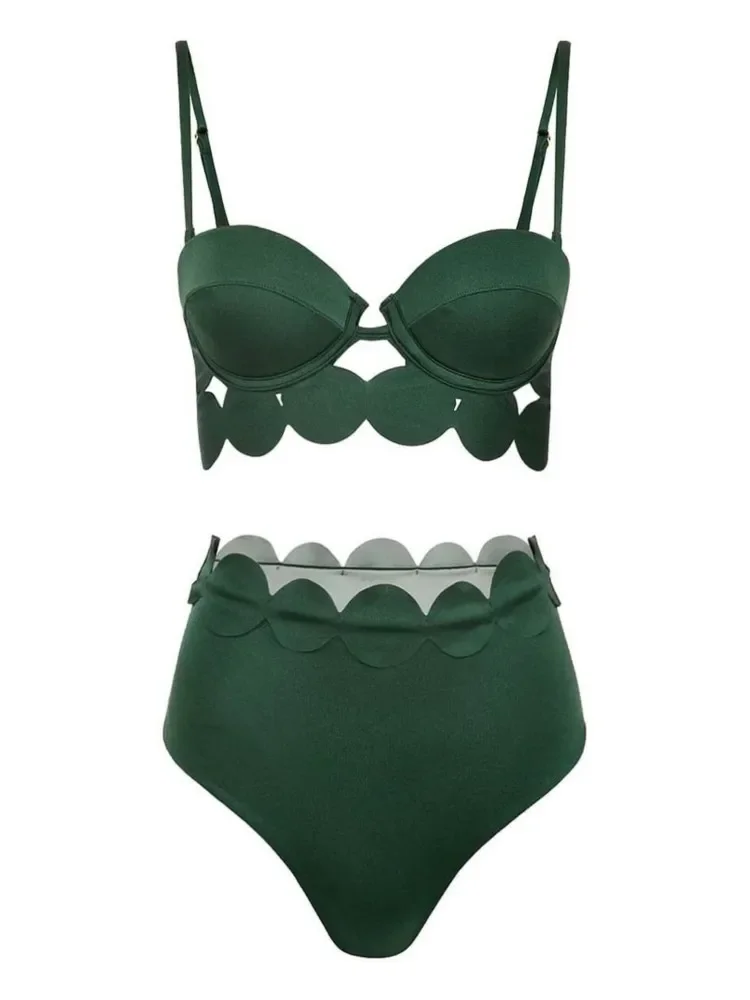 Bikini verde Retro, traje de baño de una pieza estampado a la moda y cubierta con falda ajustada, vendaje para mujer, playa de verano, elegante de lujo