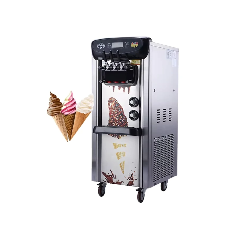 

New Commercial Automatic Soft Serve Ice Cream Maker Machine Economical Home Use Three Flavors Milk Chocolate Water High