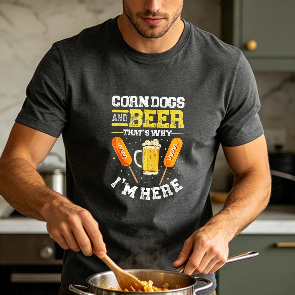 Corndog T-Shirt Corn Dogs And Beer Why Im Here Tee Funny Fair Food Men Women Streetwear Top Humor style Cotton Short-sleeve Tops