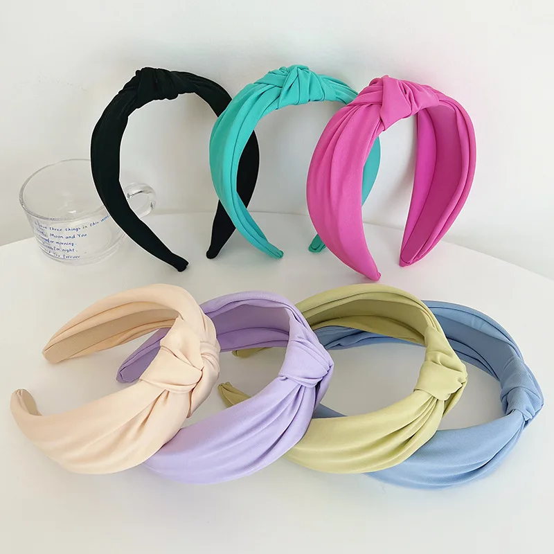 Solid Color Knot Headband Fabric Wide Cross Hair Rope Simple Hairband Elegant Basic Women Hair Accessories