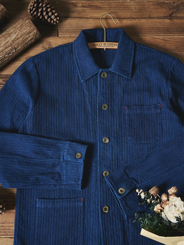 

Мужская винтажная рабочая куртка Thiened, тяжелая, с эффектом ретро, синяя, с растительным крашением, многофункциональная, для молодежи