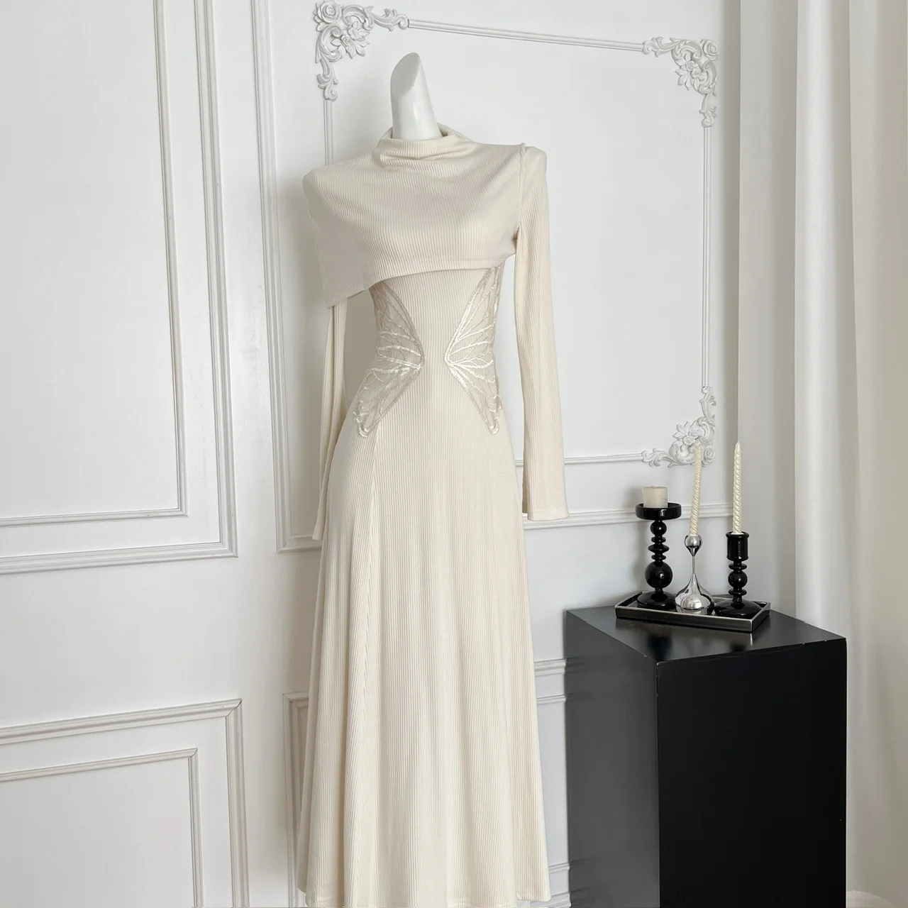 ชุดเดรสแขนยาวสไตล์วินเทจสุดชิค ปักลายสวยงาม ดีไซน์หรูหรา สไตล์เกาหลี แฟชั่นฤดูใบไม้ร่วงสำหรับผู้หญิง