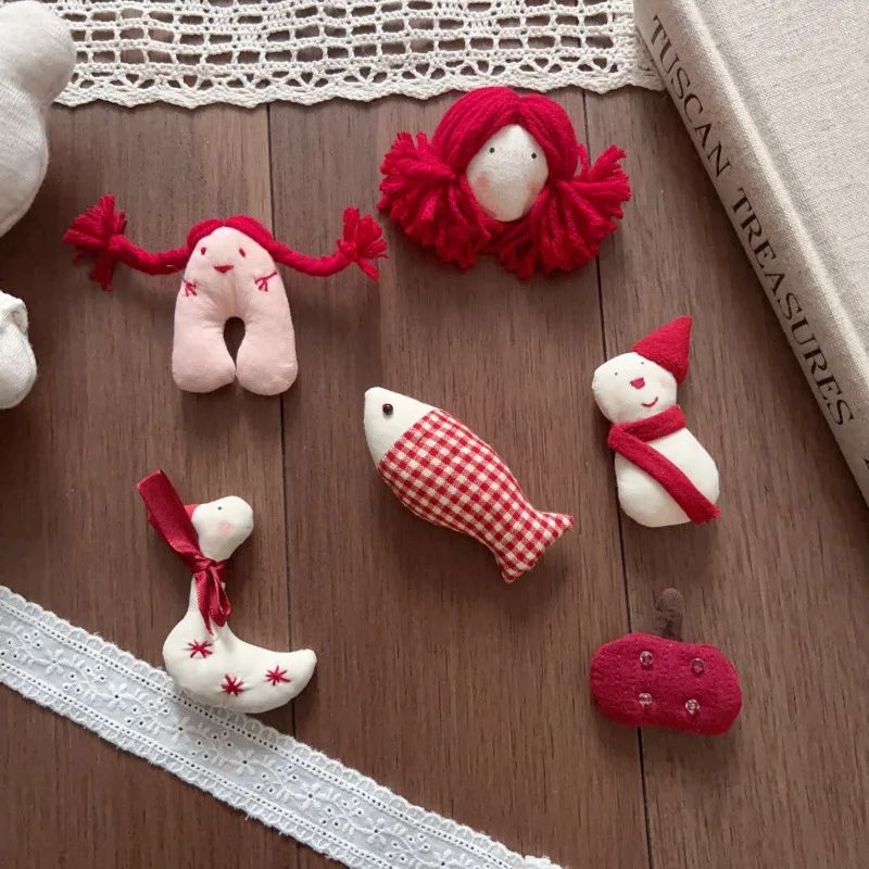 Stuffed Cartoon Fabric Plush Doll DIY Hair Pin Brooch Bag Charm for Coat Hat Scarf Soft Handmade Embellishment