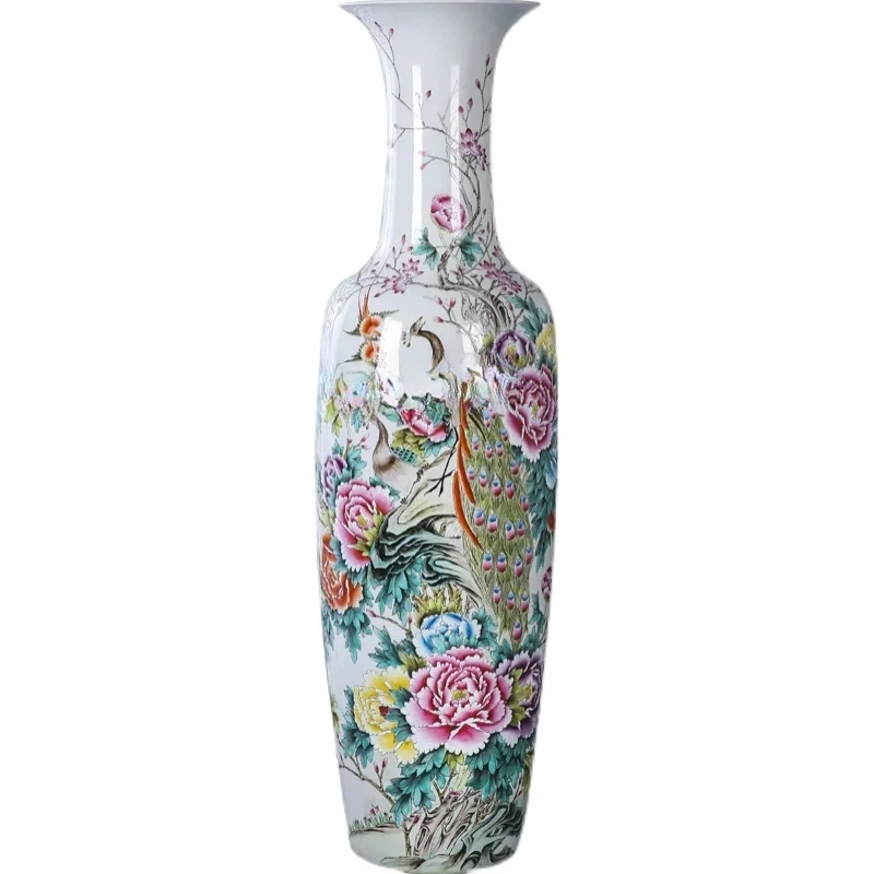 

Ceramic Floor Large Vase Famille Rose Hand Drawning Living Room TV Cabinet Decoration Decorations