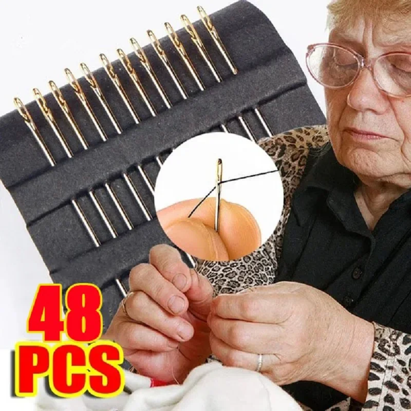 

12-48Pcs Blind Needle Elderly Needle-side Hole Hand Household Sewing Stainless Steel Sewing Needless Threading Diy Jewelry
