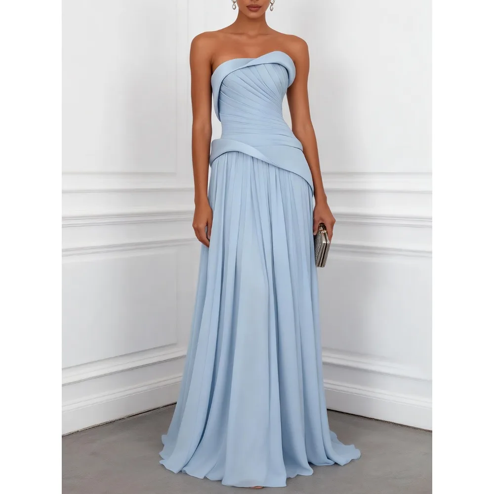 Customized Light Blue Ruched Mother of Birde Dresses 2026 for Women Wedding Strapless Elegant Evening Dress A Line Prom Gowns