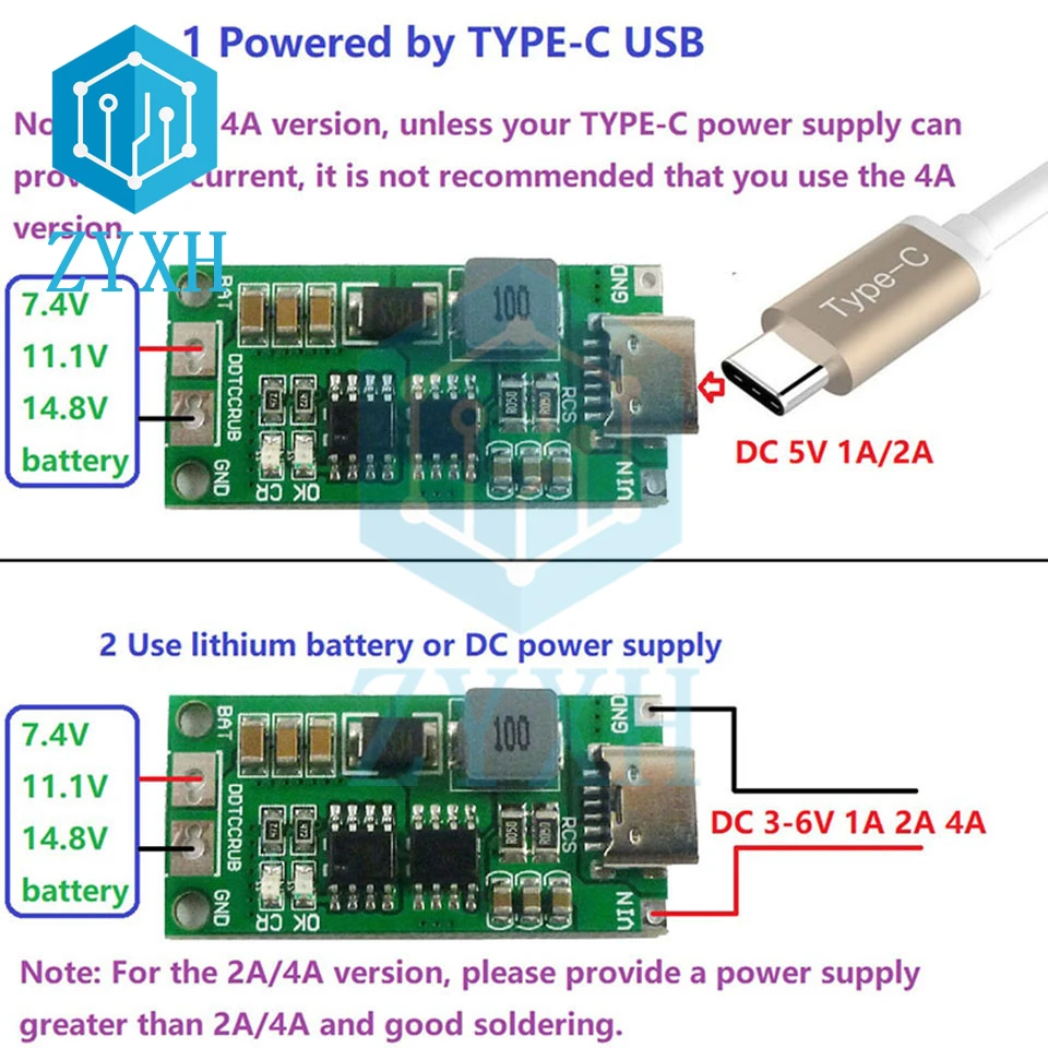 4S type-c 2S 3S 1A 2A 4A 18650 21700 ładowarka do akumulatorów polimerowych LiPo multi-cell 8.4V 12.6V 16.8V do elektronarzędzie