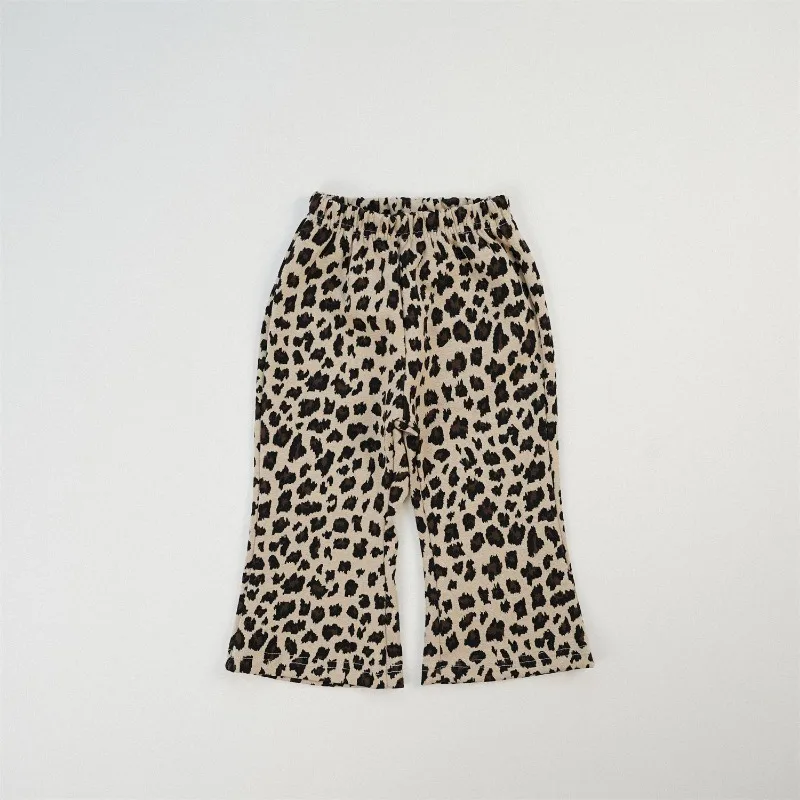 

Toddler Kawaii Cotton Leggings 80-130cm Fashion Kids Baby Girls Pants Leopard Print Plinth Wave Point Heart Pattern Bell-bottoms