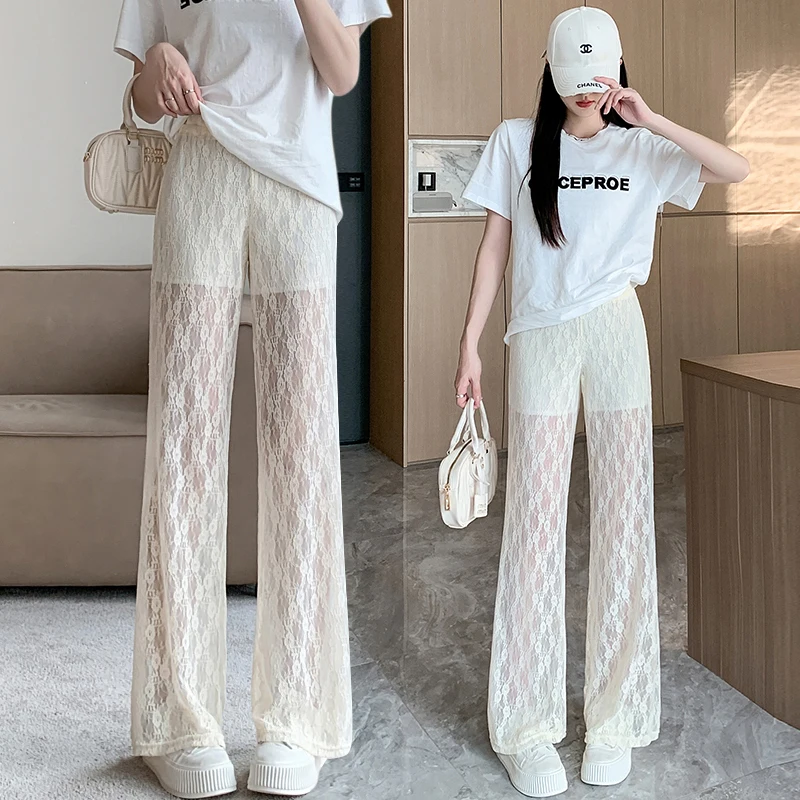 Retro Lace Me Skirt Pants Women's Summer Outdoor Thin Sun Protection Wide Leg Casual Bell Bot Long Trousers