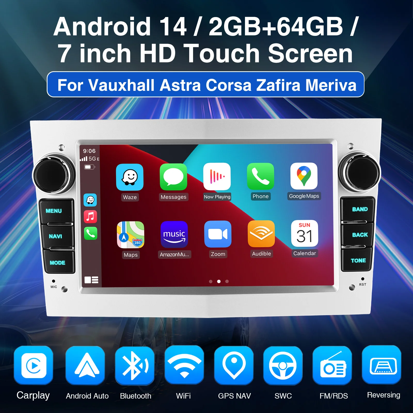 ESSGOO Drahtloses Carplay Android 15-Autoradio für Opel Astra H G J Antara Vectra C B Vivaro Corsa C D Zafira B Multimedia-Player