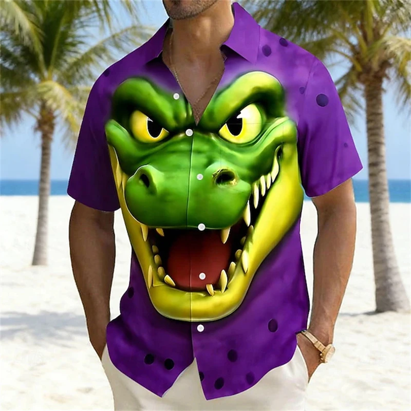 

2026 Men's Hawaiian shirts Funny crocodile Face Shirt For Men Pattern New Fashion Cartoon animal Face Casual Harajuku Blouse