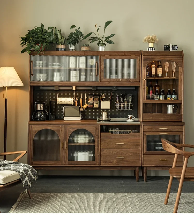 Black walnut dining side living room retro Nordic integrated wall small apartment dining room high cabinet