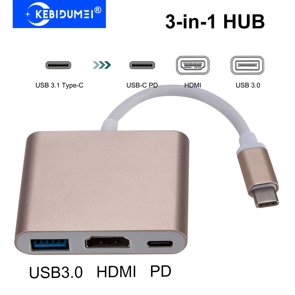 

3-in-1 USB C HUB TYPE-C to HDMI Adapter USB Docking Station USB 3.0 5Gbps Transmission USB Splitter for PC Laptop Macbook