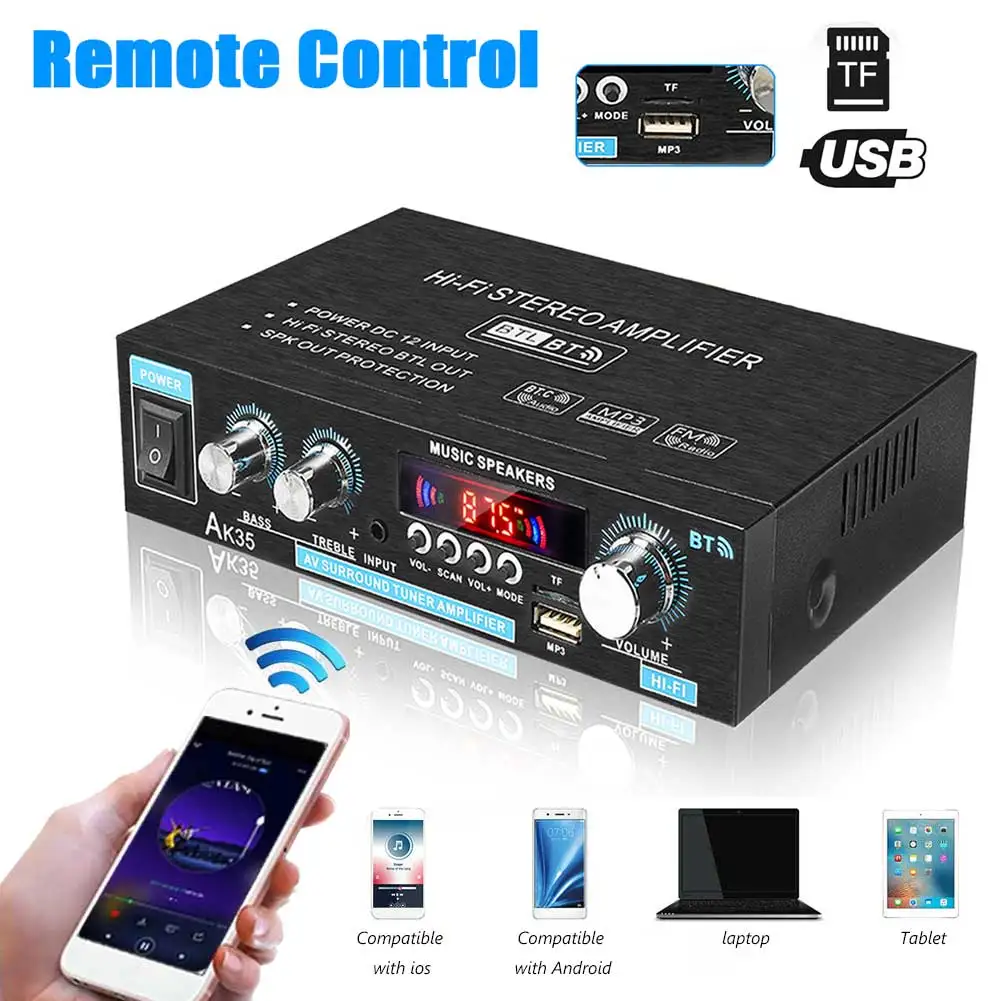 

AK35 Home Bluetooth Speaker Amplifiers 2 Channel Bluetooth Audio Bass Audio Digital Power Amplificador Auto Music Subwoofer Amp