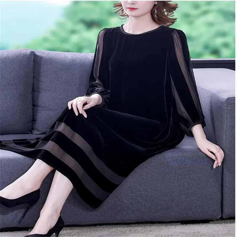 

Women Autumn & Winter Elegant Velvet Dress Festa High Quality Long Cocktail Party Robe Femme Vintage Designer Vestidos