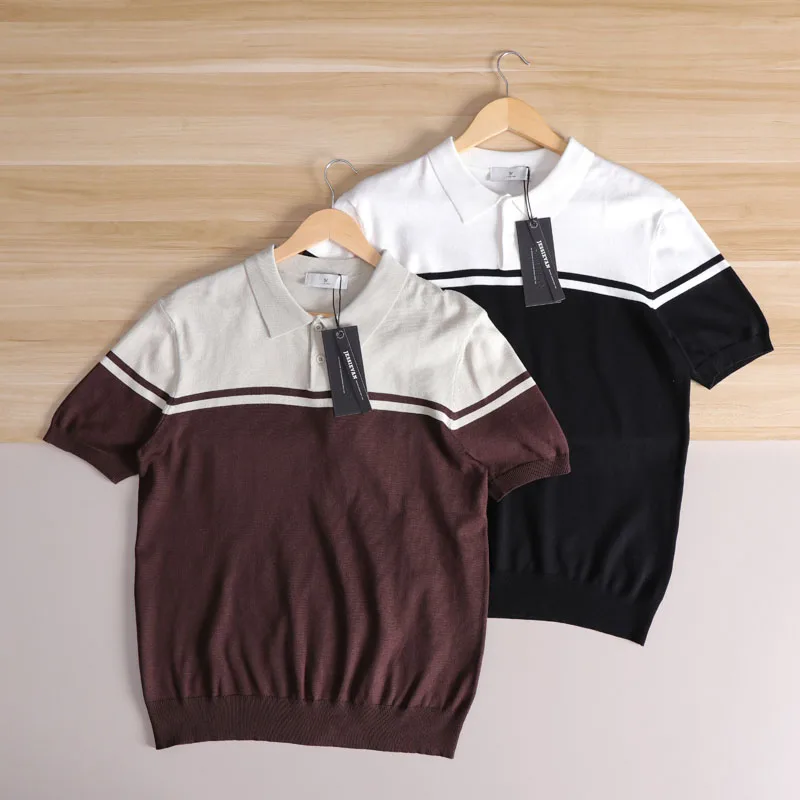 

Джентльменский выбор, летняя мужская деловая повседневная одежда из ледяного шелка Qui Dry Color Blo, вязаная одежда с отложным воротником ort S...