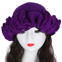 DXAE Ruffled Brim Crochet Fisherman Hat Winter Fisherman Hat Crochet Skiing Beanie Hat for Adult Teens Windproof Commute Hat