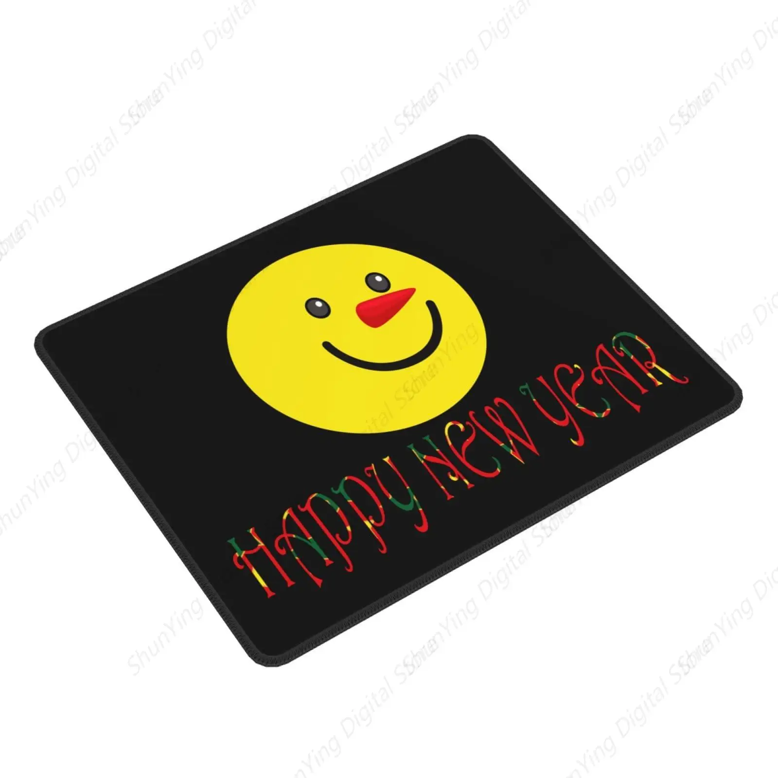 Tapis de souris antidérapant Happy New Year avec motif de visage souriant, cadeau en caoutchouc pour ordinateur portable, accessoires de bureau, tapis de jeu, 18x22cm