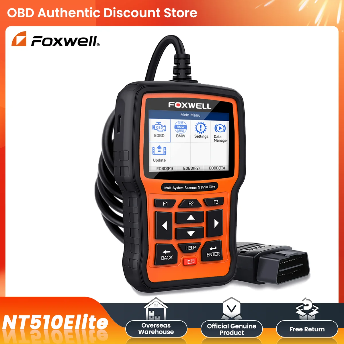 FOXWELL NT510 Elite All Systems OBD 2 Scanner Automotive Code Reader Bi-Directional Control 30+ Reset Diagnostic Tool For BMW