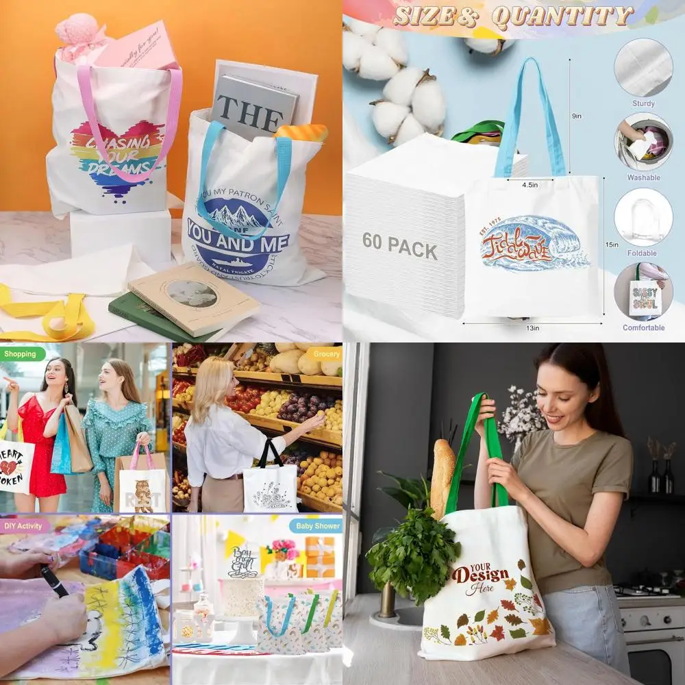 

Набор из 60 белых холщовых сумок-тоут размером 13x15 дюймов для сублимации, рукоделия и персонализированных подарков