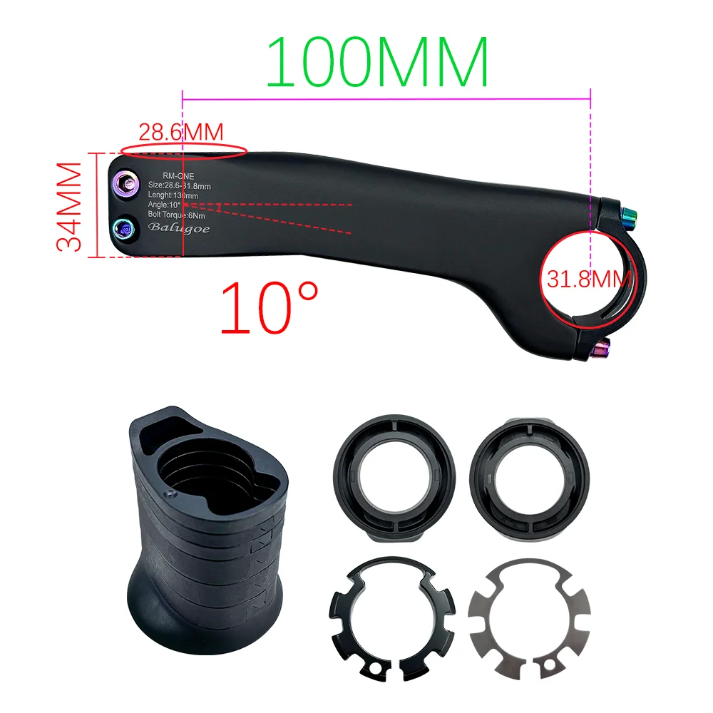 BALUGOE Carbon Fiber Internal Wiring Road Bike Mountain Bike Stem 28.6-31.8MM Riser With Washer -10 º -17 º Riding Accessories image 3