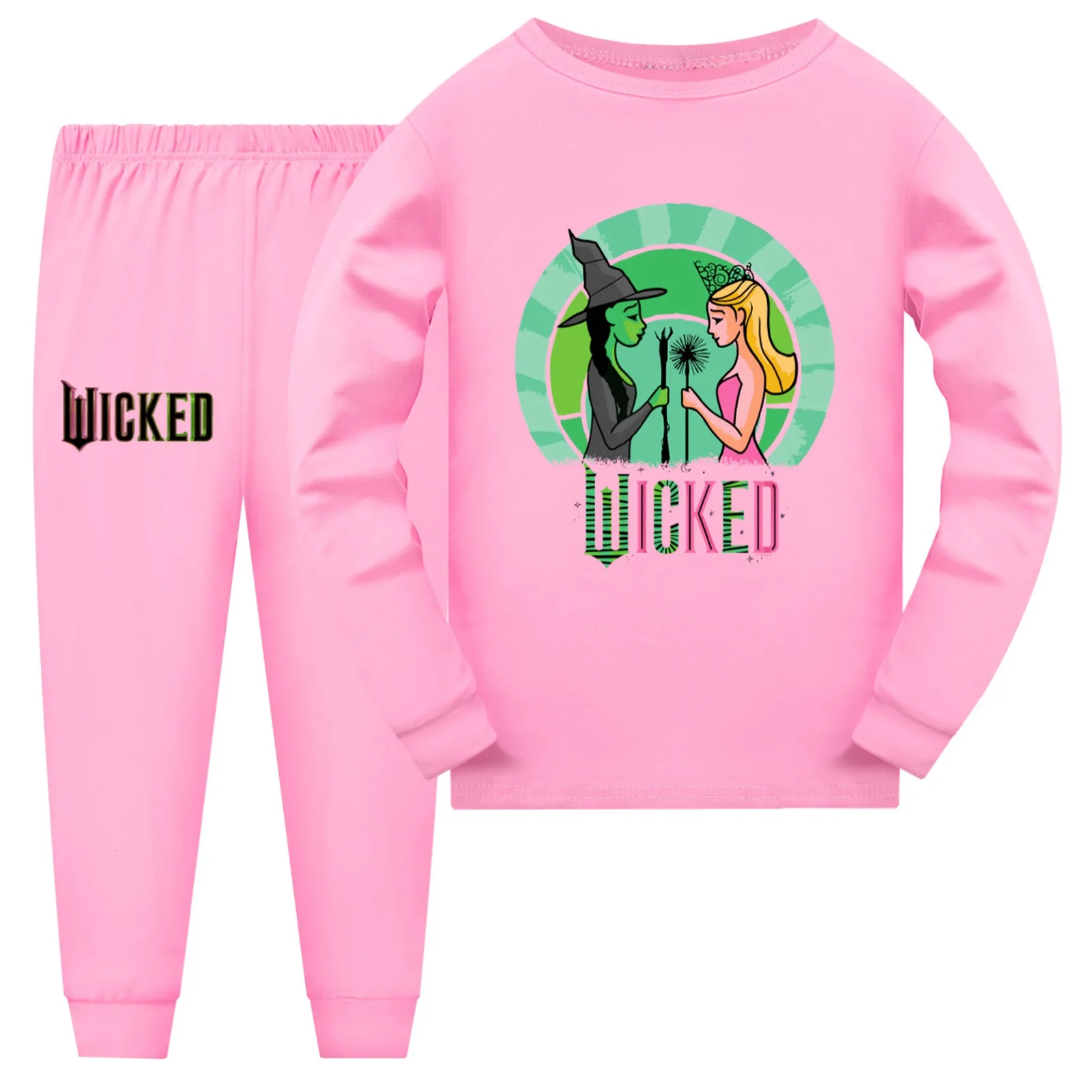 

Kids Wicked Glinda & Elphaba Sketched Pajama Set 100% Cotton Cool Long Pants Round Collar Long Sleeve Sleepwear Children Pyjamas