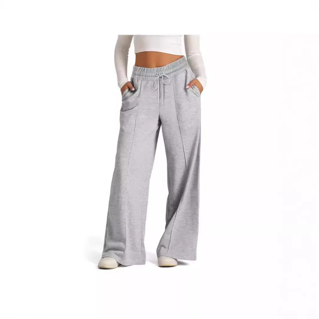 2025 Autumn Women's Rope Solid Color Wide Leg Pants Casual Trousers Girls Korean Fashion