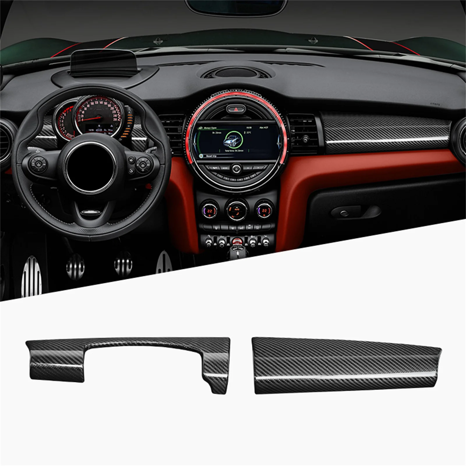 For BMW Mini Cooper F55 F56 F57 Real Carbon Fiber Interior Dashboard Panel Cover Trim Center Console Dash Decorative Sticker