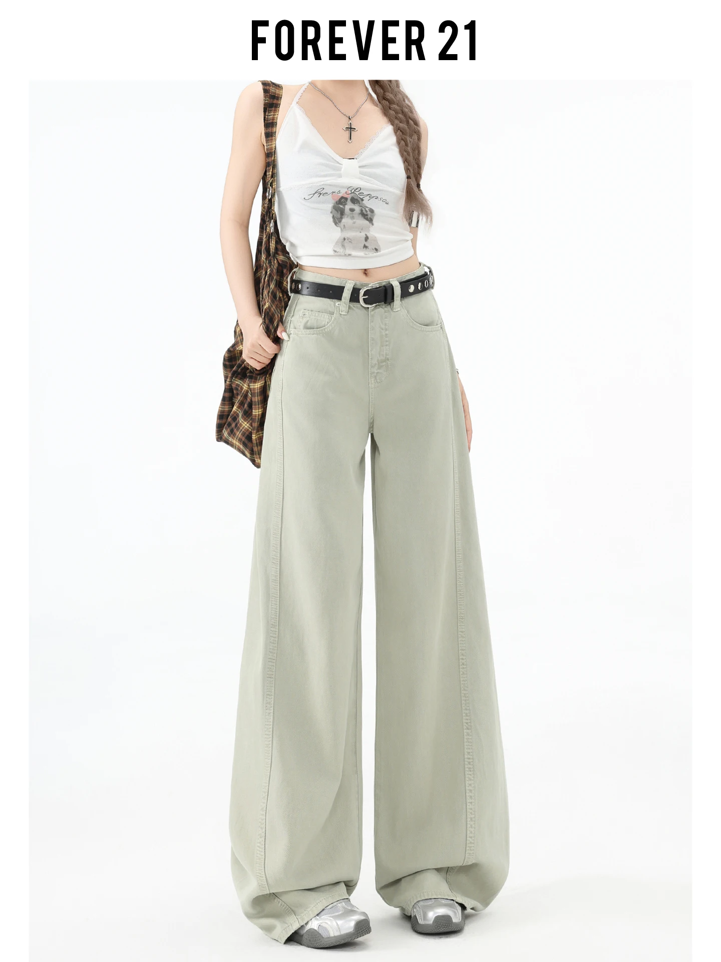 Jeans de Pierna Ancha de Diseño Chic Forever 21, Pantalones de Corte Recto de Cintura Alta para Mujer, Jeans Americanos de Estilo Urbano para Mujer con Forma de Pera