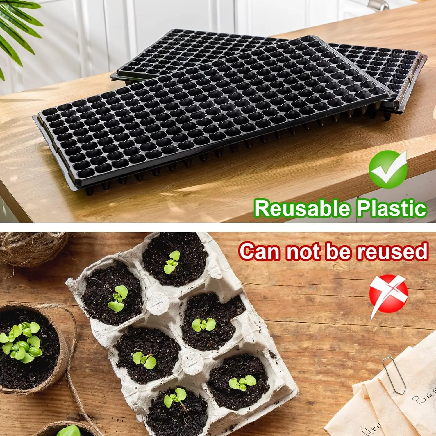 Confezione da 5/10 vassoi per piantine da 200 celle vassoio per semi vassoio per germinazione da giardinaggio in plastica con fori di scarico vasi da vivaio