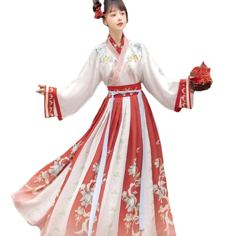 الأصلي والحقيقي Hanfu الملابس القديمة المرأة عبر طوق تنورة الخصر الكبار النمط الصيني نظام جين طالب مجموعة كاملة