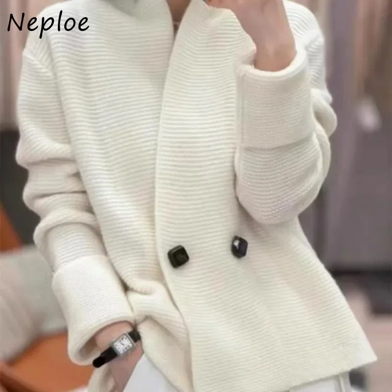 Neploe Korean Fashion Double Breasted Cardigans Mujer 2023 Autumn New Loose Knitted Cardigan Y2k Long Sleeve Loose Tops Women