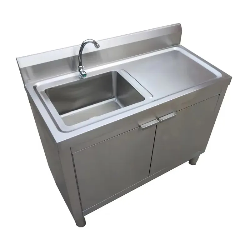 Stainless Steel Kitchen Single Sink Cabinet With Door 304 stainless steel water tank