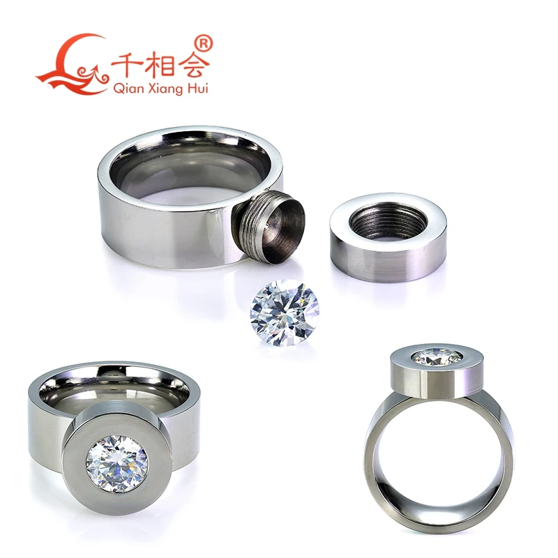 8mm round white D Moissanite Dismantling ring replace stone silver color Stainless steel jewelry Bathing swimming men women gift