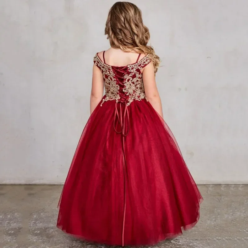 День рождения, банкетные платья принцессы, индивидуальные платья с цветочным узором для девочек, королевский синий, золотой узор, аппликации, без рукавов для свадьбы