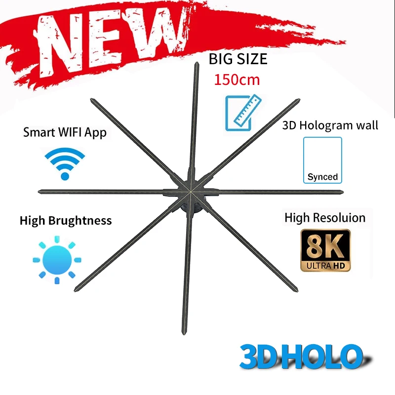 

Новое поступление 150 см 3D голограммный проектор свет рекламный дисплей светодиодный вентилятор голографическая лампа 3D удаленный голограммный плеер
