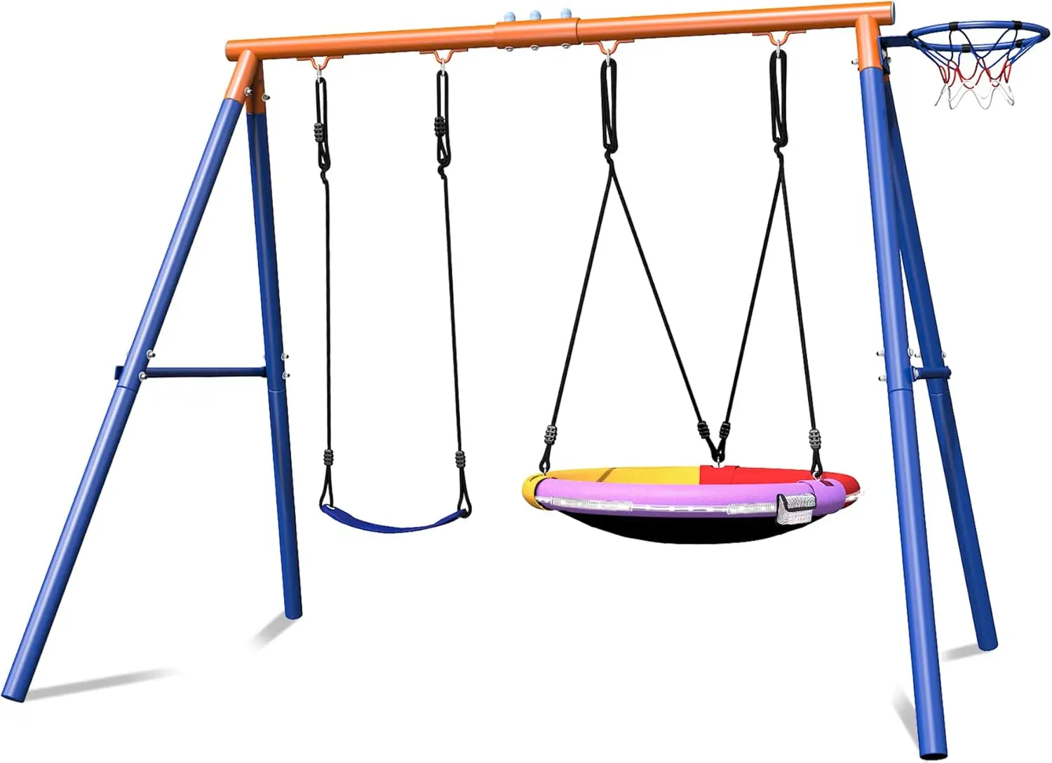Ensemble de jeu extérieur 4 en 1 avec balançoire à disque volant, support et toboggan pour jardin, équipement de terrain de jeu robuste de 440 lb pour enfants et T