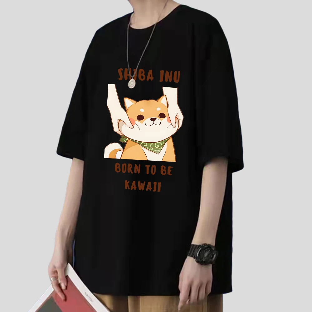 Shiba Inu Dog t shirt Kawaii Cartoon Print Tshirts Girls Clothes Summer Short Sleeve Tops 100% Cotton Tees Women Oversized Shirt